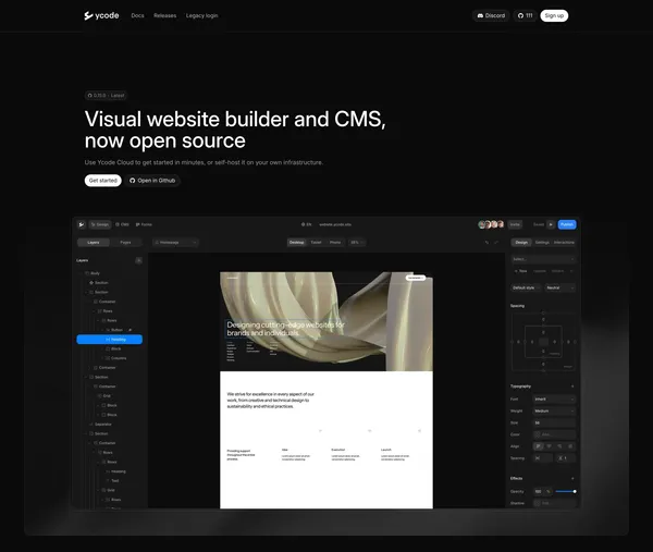 Ycode - Open source website builder and CMS - Landing design inspiration