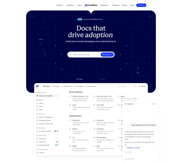 ReadMe · Developer-friendly API documentation - Landing design inspiration