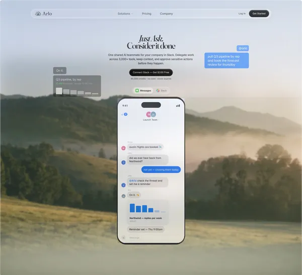 Arlo — One AI colleague for the workspace - Landing design inspiration