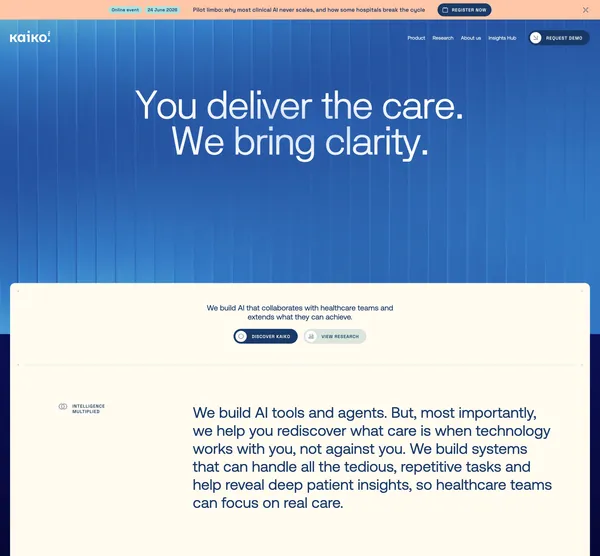 Clinical AI empowering healthcare teams | kaiko.ai - Landing design inspiration