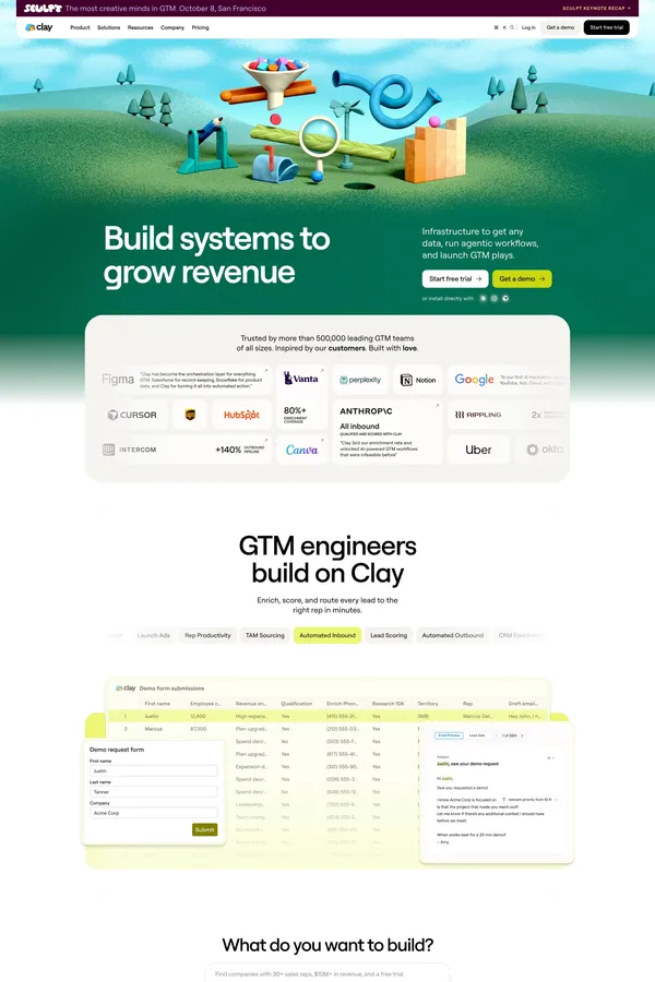 Clay | Build systems to grow revenue - Landing design inspiration