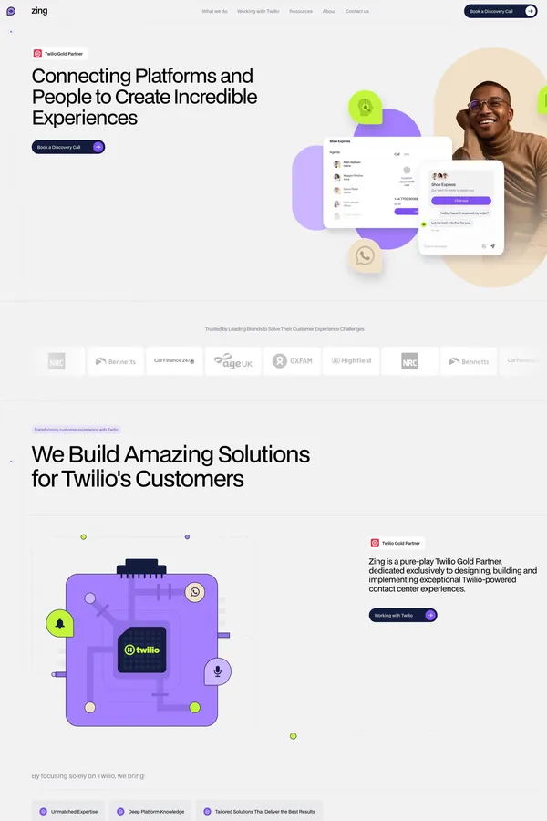 Zing | Twilio Flex Cloud Contact Centre Developers - Landing design inspiration