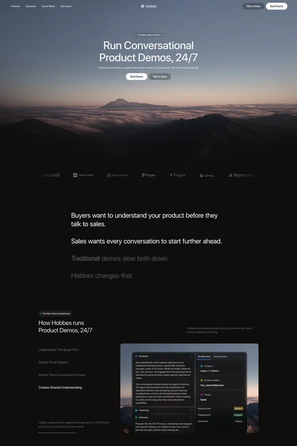 Hobbes - On-Demand, Conversational Demos - Landing design inspiration