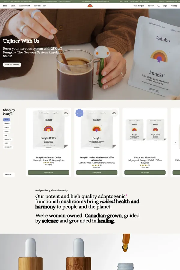 Rainbo - Transform Your Health With The Power of Mushrooms - Ecommerce design inspiration