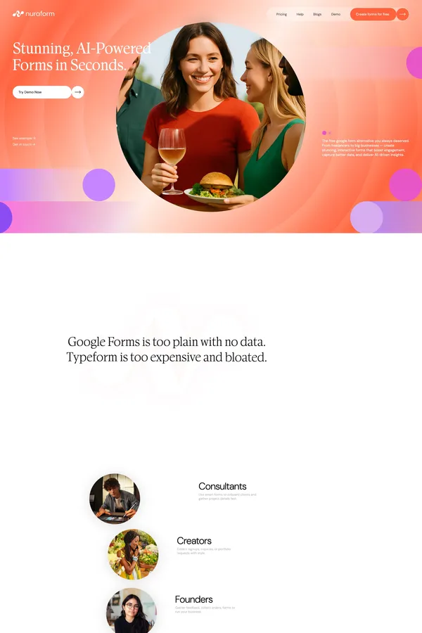 Create Beautiful, Smart, High-Converting Forms in Seconds — Nuraform - Landing design inspiration