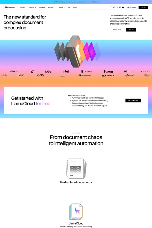 LlamaIndex - Agents for Document OCR + AI Workflows - Landing design inspiration
