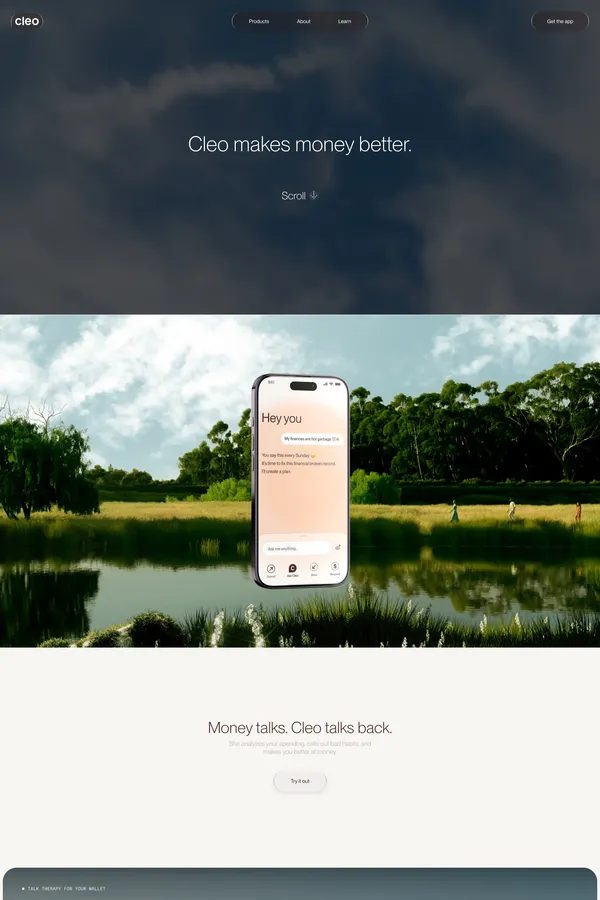 Cleo makes money better. - Landing design inspiration