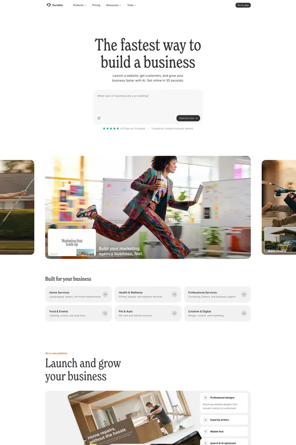 Durable AI Website Builder and Small Business Software - Landing design inspiration