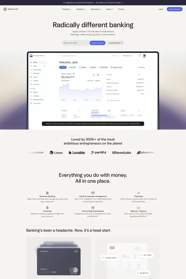 Online Business Banking For Startups, Small Businesses & Scaling Companies - Landing design inspiration