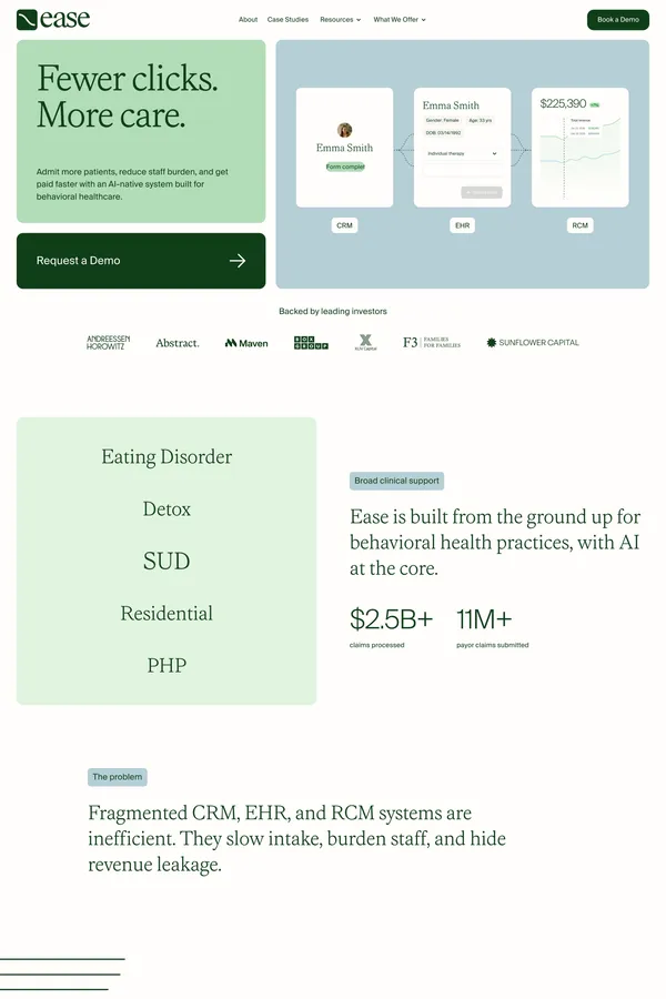 Ease Health | AI-Native CRM, EHR & RCM for Behavioral Health - Landing design inspiration