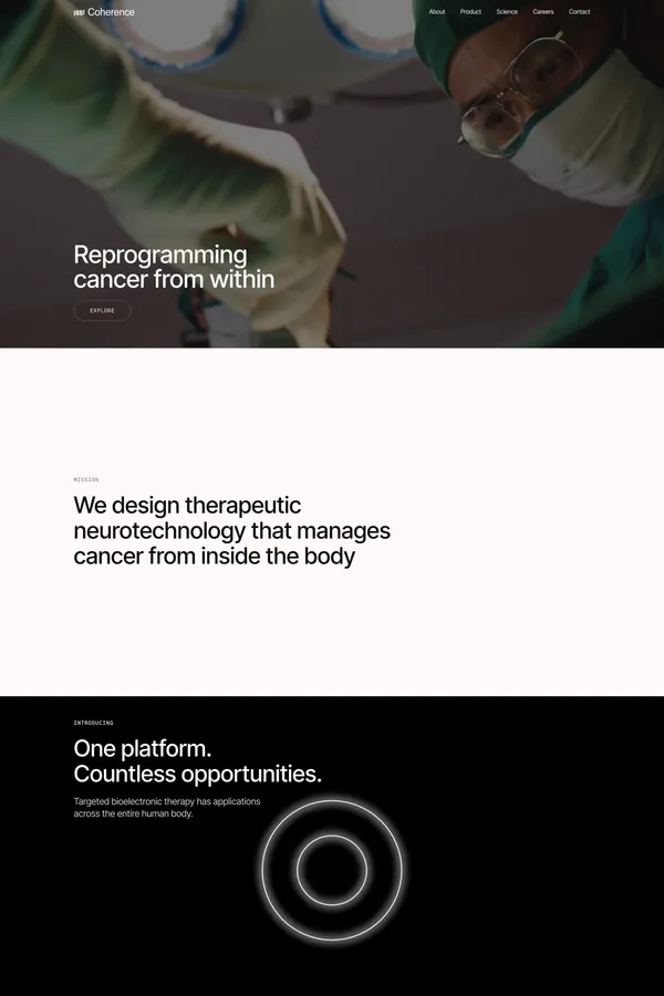 Coherence | Reprogramming Cancer from Within with Therapeutic Neurotechnology - Landing design inspiration