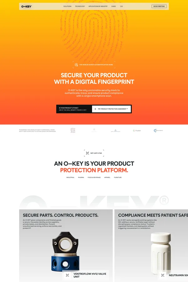 O-KEY | Unclonable Product Authentication, Traceability & Anti-Counterfeit Tech - Landing design inspiration
