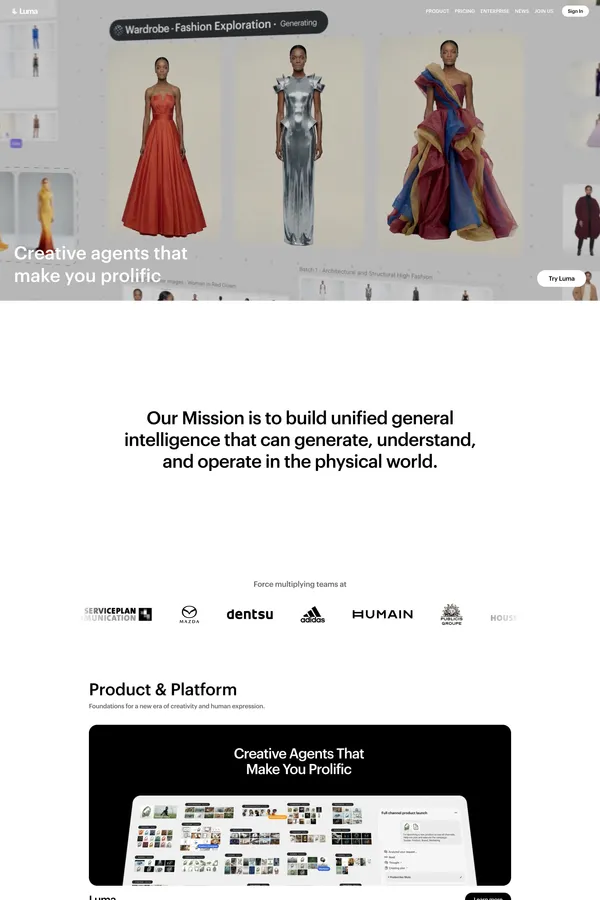 Luma | AI Agents for Creative Work - Landing design inspiration