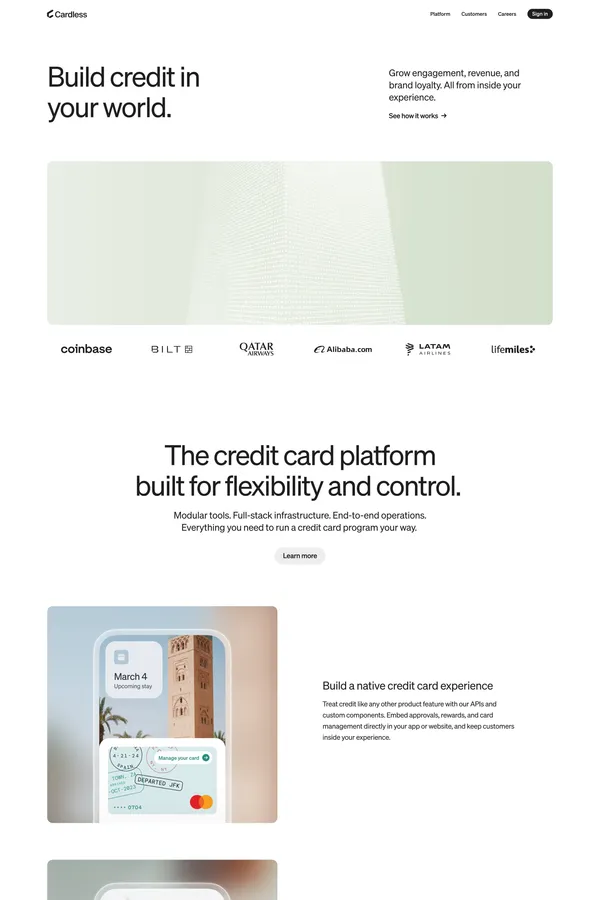 Cardless | Embedded Credit Card Platform - Landing design inspiration