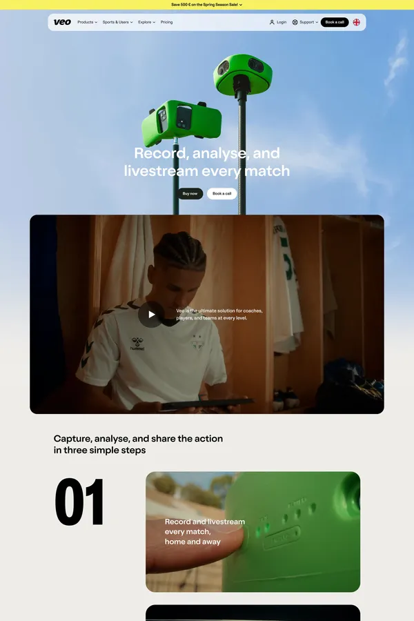 Veo Sports Cameras | Record, Stream and Analyse - Landing design inspiration