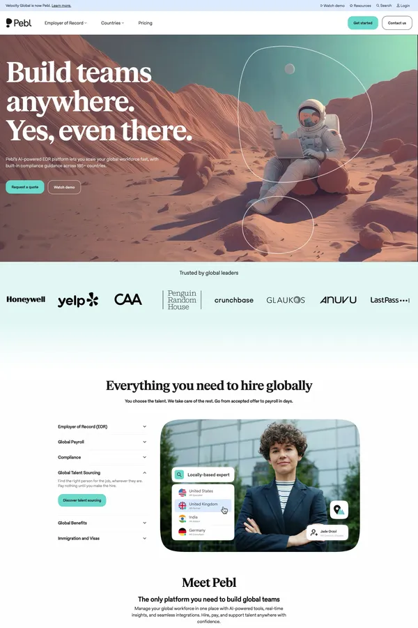 Global HR Platform | Employer of Record | Pebl - Landing design inspiration