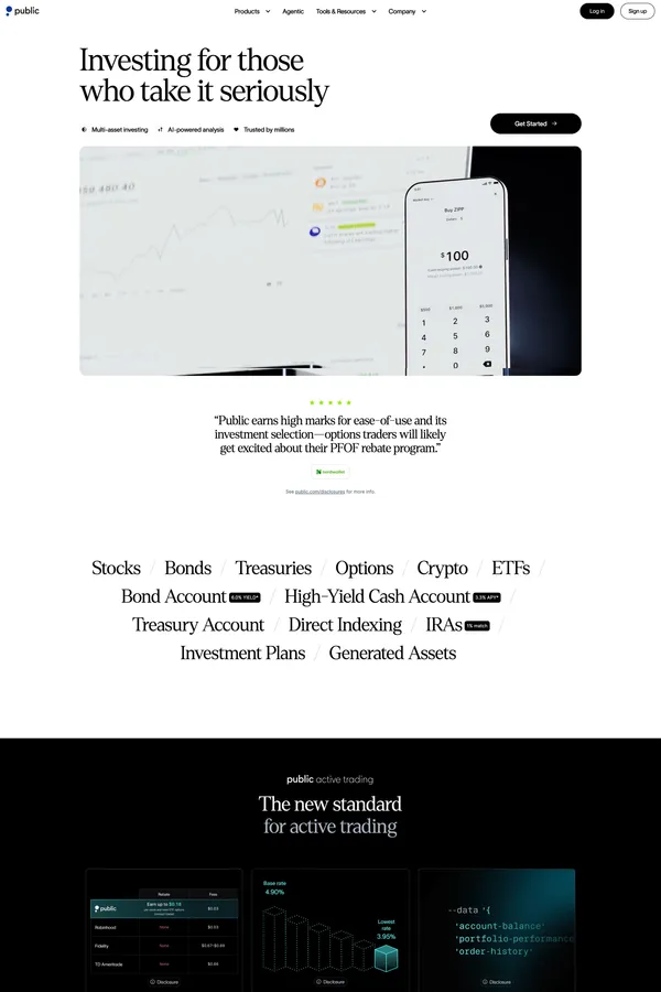 Stocks, Bonds, Crypto, & Options Investing App - Public.com - Landing design inspiration