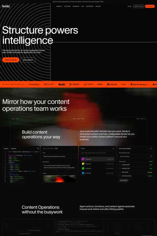 The Content Operating System for the AI era | Sanity - Landing design inspiration