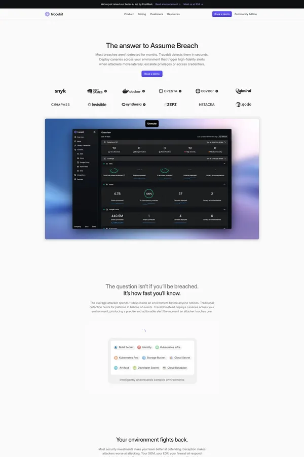 Tracebit | The answer to Assume Breach - Landing design inspiration
