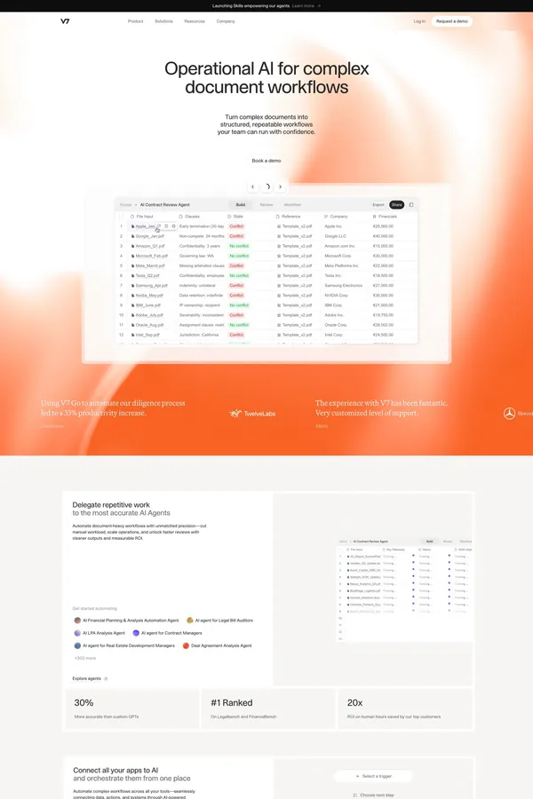 V7 Go | AI Agent Platform for Finance, Legal & Insurance - Landing design inspiration