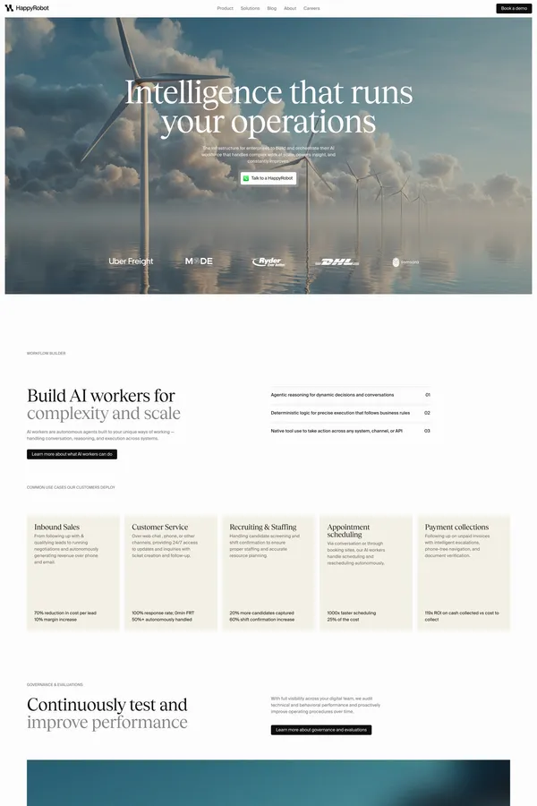 HappyRobot | AI workers handle end-to-end tasks at scale. - Landing design inspiration