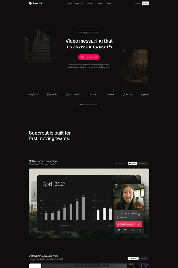 ツSupercut - Video Messaging that Moves Work Forward→ - Landing design inspiration