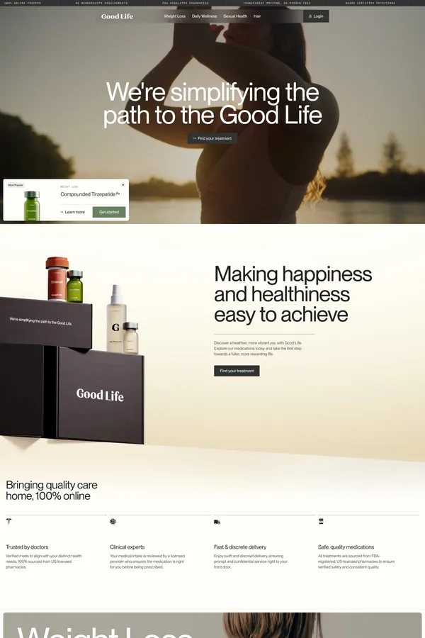 Good Life Meds | Bringing Quality Care Home, 100% Online - Landing design inspiration