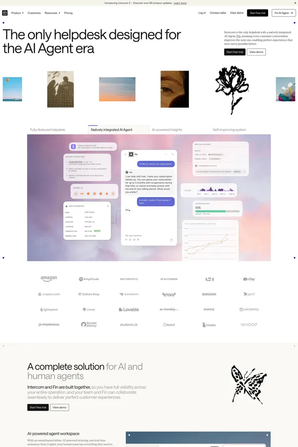 Intercom | The only helpdesk designed for the AI Agent era - Landing design inspiration