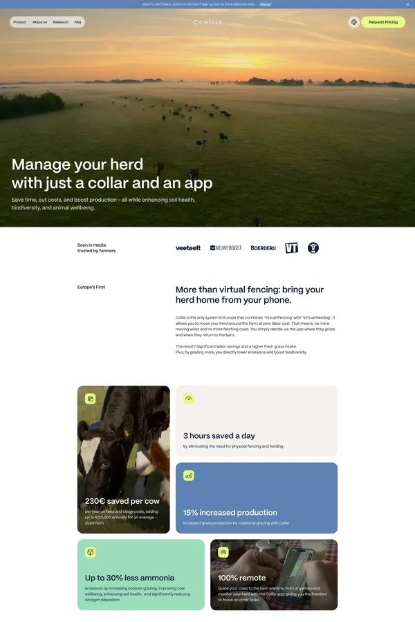 Collie | Manage your herd with just a collar and an app - Landing design inspiration