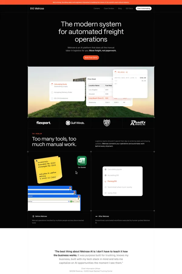 Melrose - Automate all your Logistics with AI - Landing design inspiration