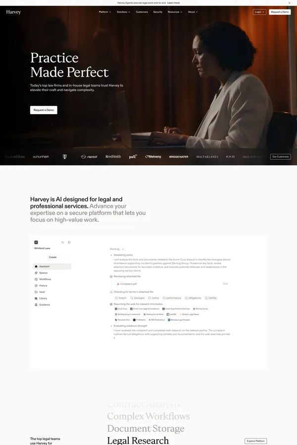 Harvey | AI platform for legal and professional services - Landing design inspiration