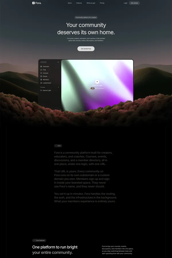 Fora - The community platform for creators - Landing design inspiration