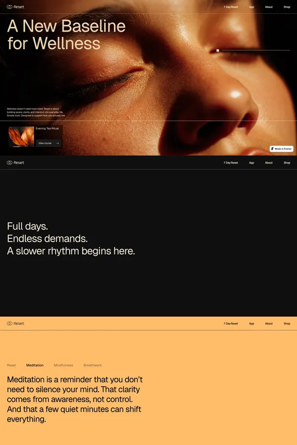 Framer Template: Reset Wellness Studio | Holistic Health & Balance - Template design inspiration