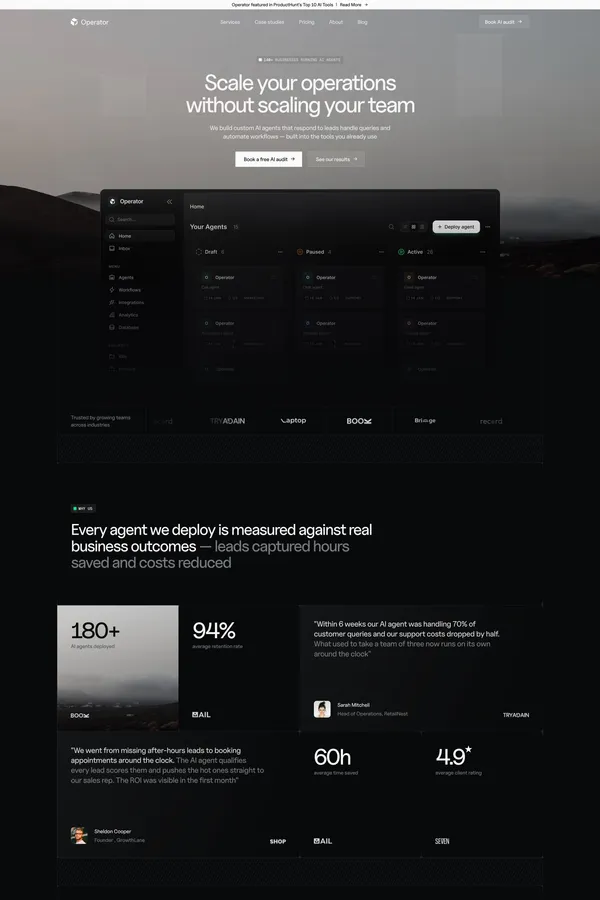Operator - AI Agent Agency | Custom AI Agents for Business - Template design inspiration