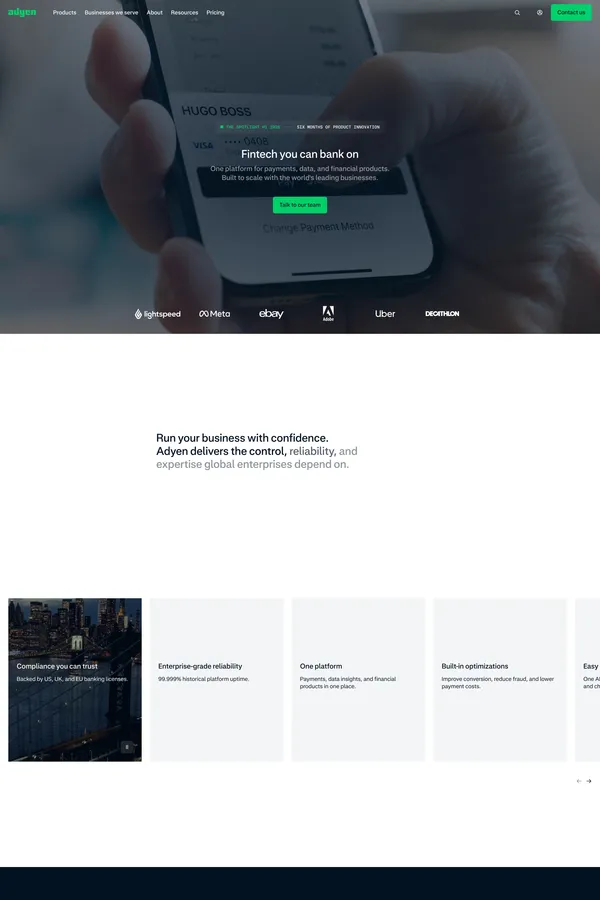 Adyen: Fintech platform for enterprises - Adyen - Landing design inspiration