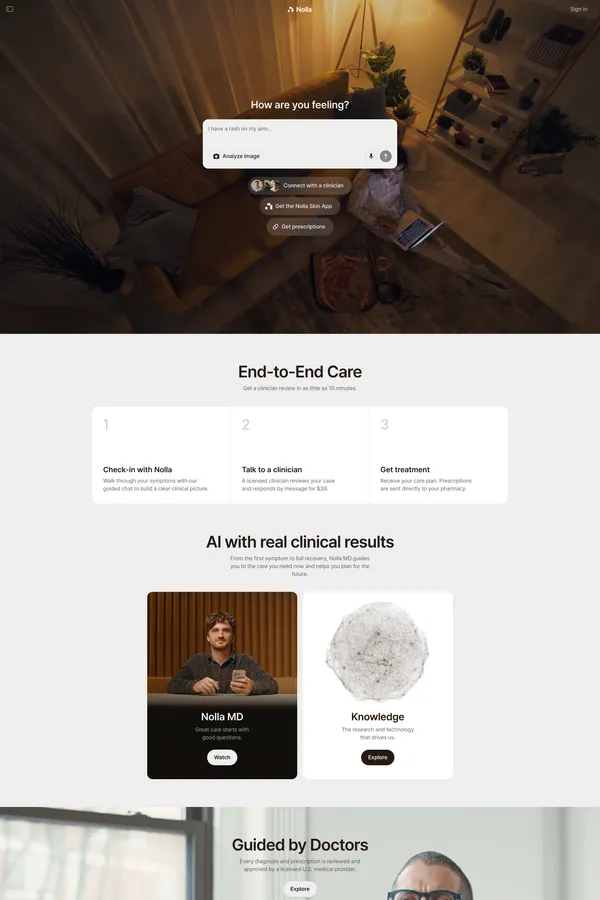Nolla — Great Care Starts with Good Questions - Landing design inspiration