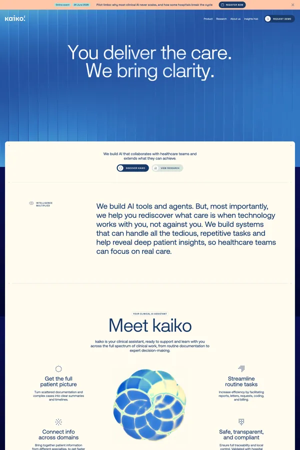 Clinical AI empowering healthcare teams | kaiko.ai - Landing design inspiration