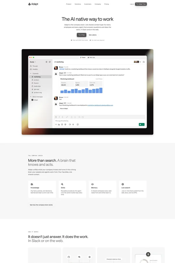 Adapt - The Company Brain - Landing design inspiration