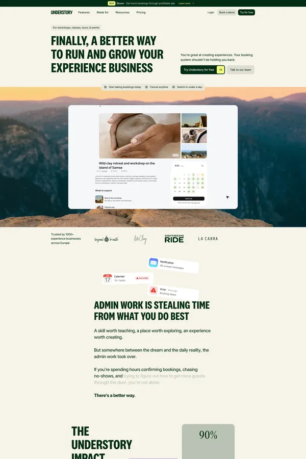 Understory - Powering Experience Makers - Landing design inspiration
