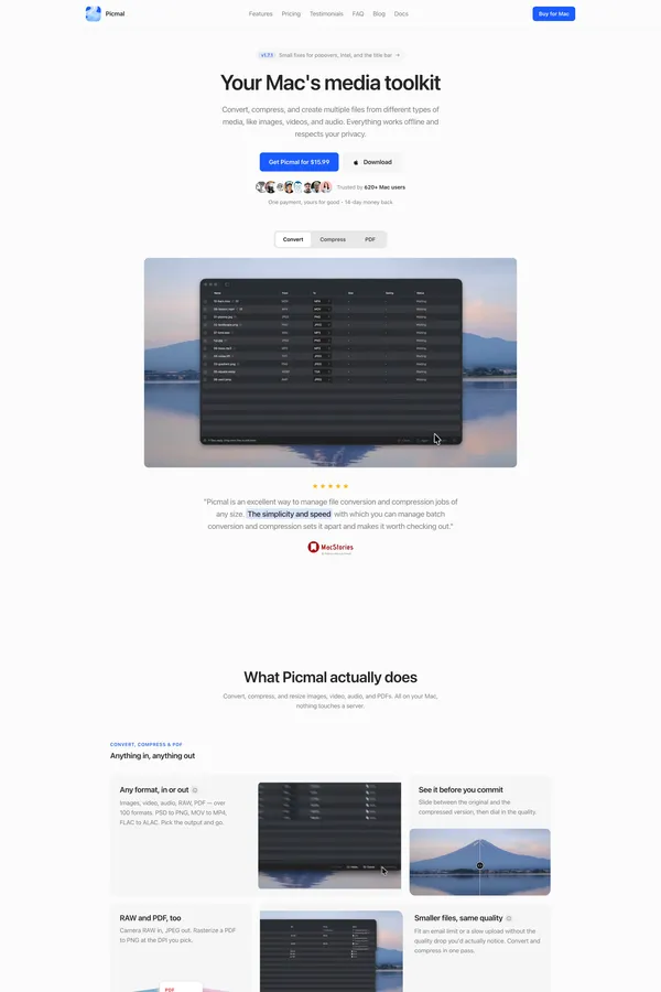 Convert, Compress & Create Media on Mac | Picmal - Landing design inspiration