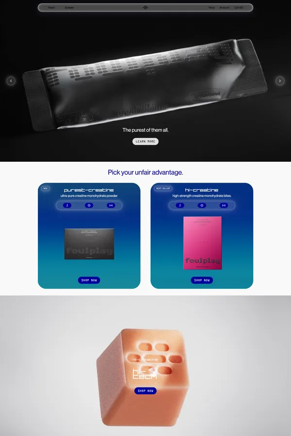 Foulplay | Performance you can taste - Ecommerce design inspiration