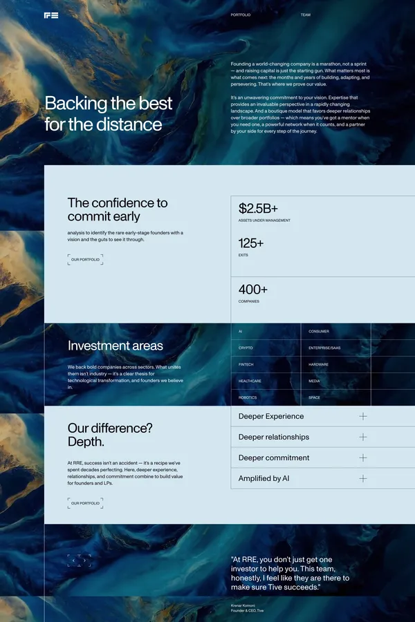 RRE: Early-Stage Venture Capital Partner - Landing design inspiration