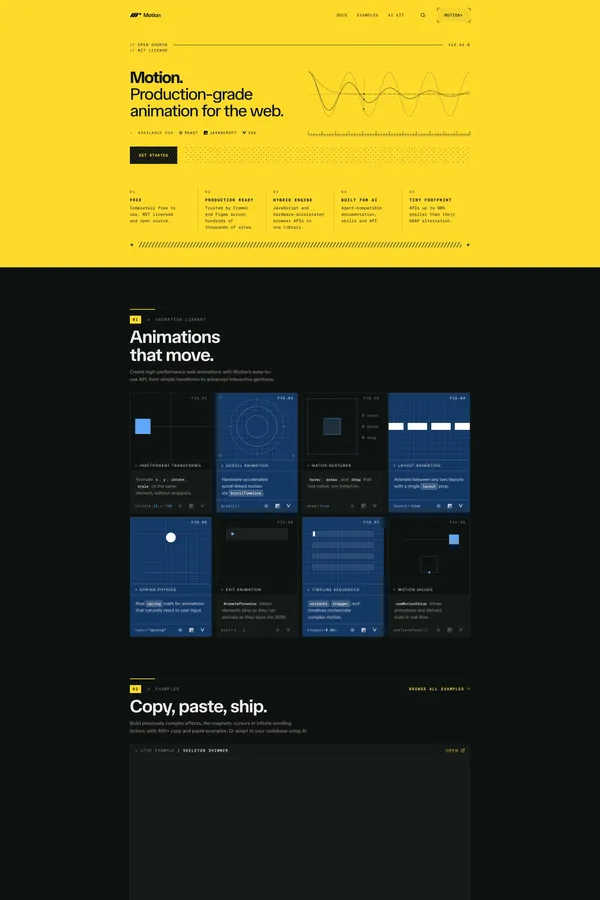 Motion: JavaScript & React animation library - Landing design inspiration