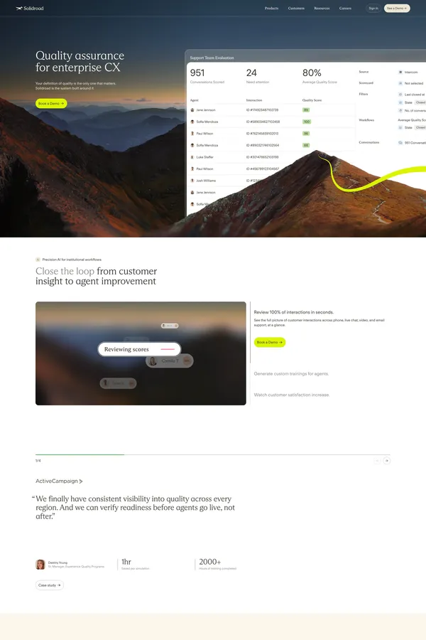 Solidroad - Precision AI QA & Coaching for CX Teams - Landing design inspiration