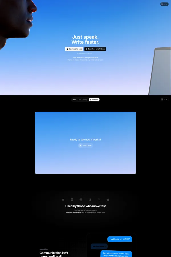 Superwhisper — AI Voice to Text for macOS, Windows & iOS | Superwhisper - Landing design inspiration