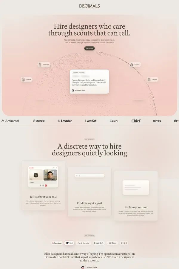 Decimals — Hire Vetted Designers - Landing design inspiration