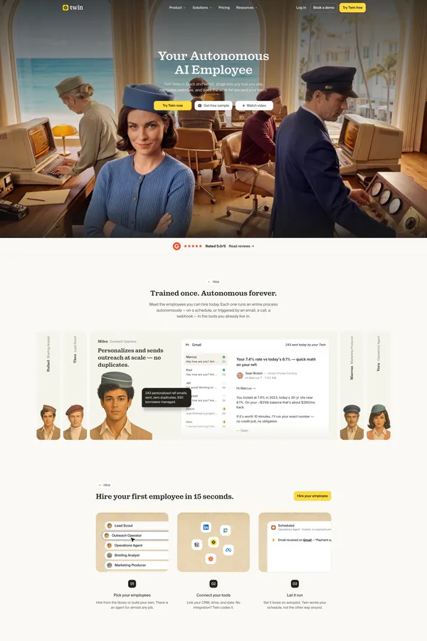 Twin - Automate your business - Landing design inspiration