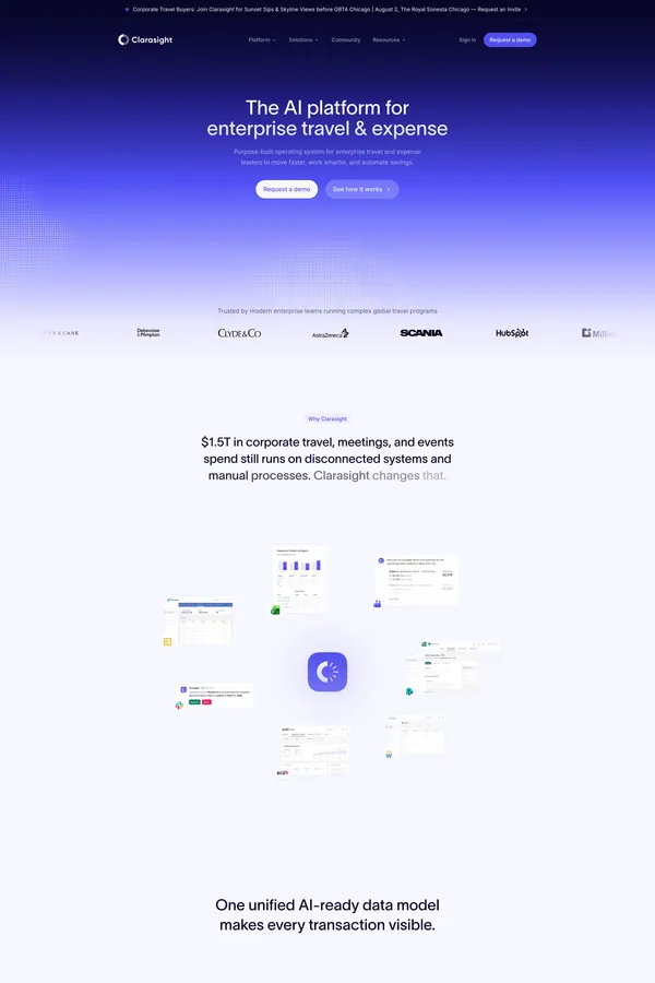 Clarasight – The AI Platform for Enterprise Travel & Expense - Landing design inspiration