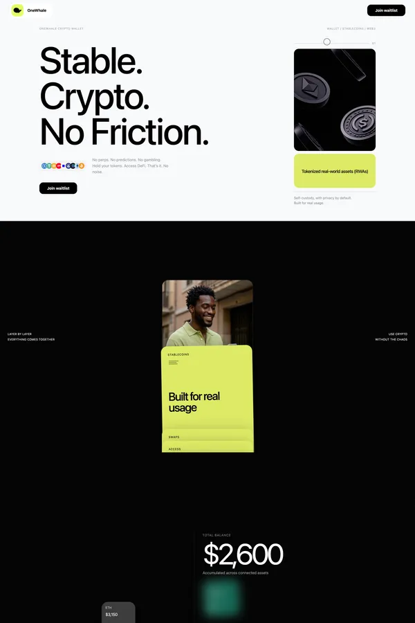 OneWhale — Self-custody wallet built for real usage - Landing design inspiration
