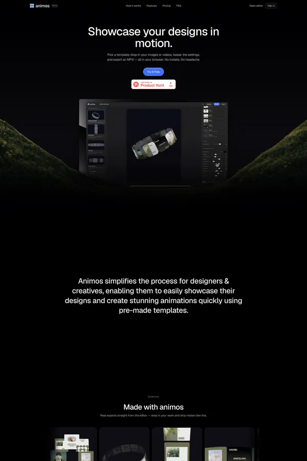 animos — Motion templates for design showcases - Landing design inspiration